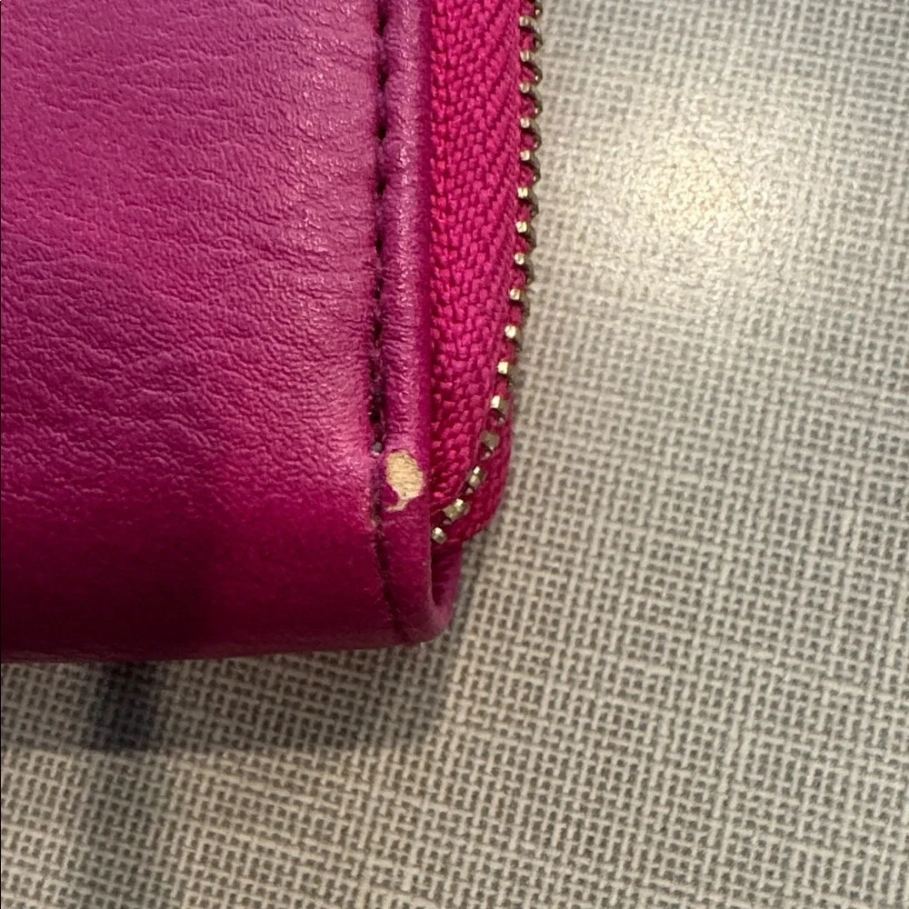 Adrienne Vittadini Magenta Leather Zip-Around Wallet with Gold Accents